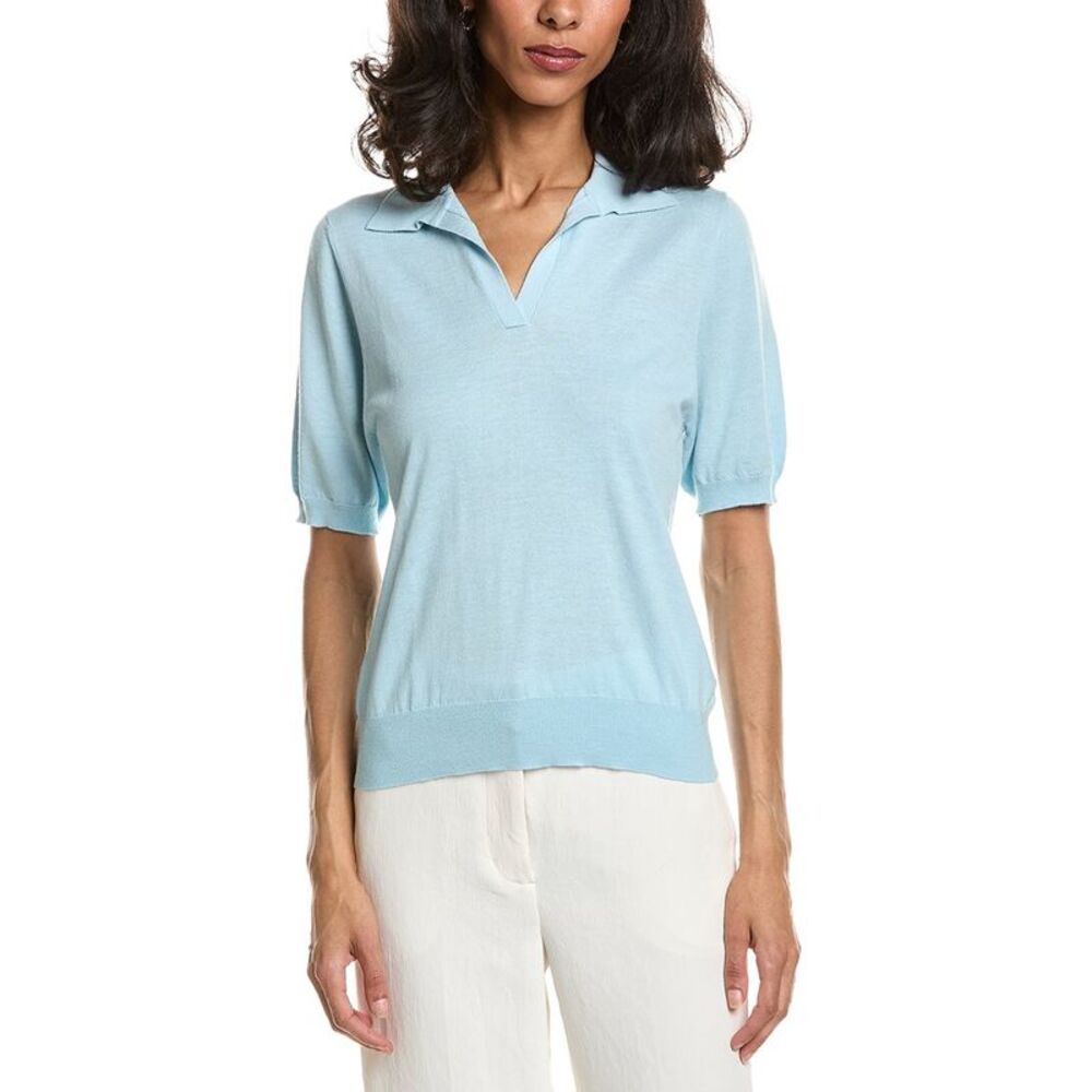 Forte Womens  Summer Polo Silk & Cashmere-Blend Sweater, Blue